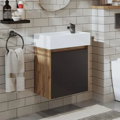 Immagine prodotto di Set di mobili da bagno Roomart MINI-50, 2 pezzi, larghezza 49 cm, rovere antracite
