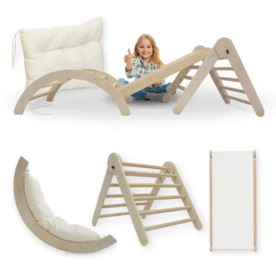 Image de MAMOI® Structure d'escalade Triangle d'escalade Indoor 4 en 1 SET. Arche d'escalade Montessori avec coussin, aire de jeux intérieure 1-3 ans et toboggan pour enfants.