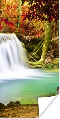 Produktbild von MuchoWow® Poster Herbst - Wasserfall - Natur 60x120 cm - Wandschmuck