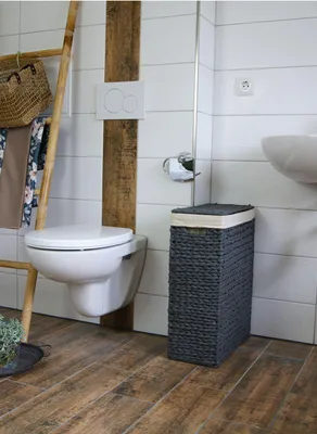 Zdjęcie produktu dla Koszyk na pranie, model "niche", szary, wykonany z wodnej hyazynty, z wkładem materiałowym