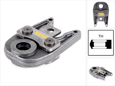 A collage of images showing a Rems press jaw, including a diagram.