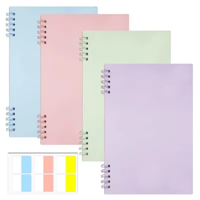 Productafbeelding van Notitieboekje A5, geruit, met spiraalbinding, 4 stuks, 80 bladzijden, hardcover met indexstickers