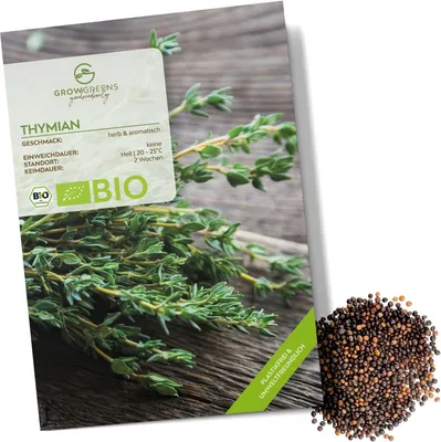Produktbild von Thymian Samen - Heilkräuter Saatgut aus biologischem Anbau ideal für den heimischen Kräutergarten, Balkon & Garten (400 Korn)