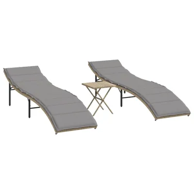 Produktbild von vidaXL Sonnenliegen 2 Stk. mit Tisch Beige Poly Rattan
