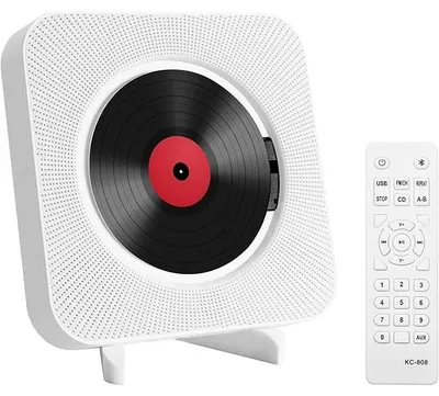 Produktbild von Tragbarer Desktop-CD-Player mit Bluetooth - Multifunktionaler, wandmontierter Musik-CD-Player mit integrierten HiFi-Heimkino-Lautsprechern und Fernbedienung (Weiß)