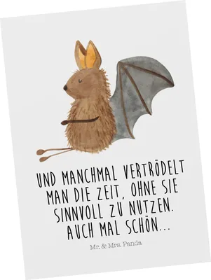 Produktbild von Mr. & Mrs. Panda Postkarte Fledermaus Sitzen - Weiß - Geschenk, Grußkarte, Lustige Sprüche, einzelkarte, Postkarten, Entspannen, Fledermäuse, Ansichtskarten, Fotokarte