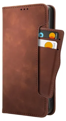 Immagine prodotto di Custodia per Xiaomi Redmi 17C 5G, colore marrone, con portacarte removibile e funzione stand