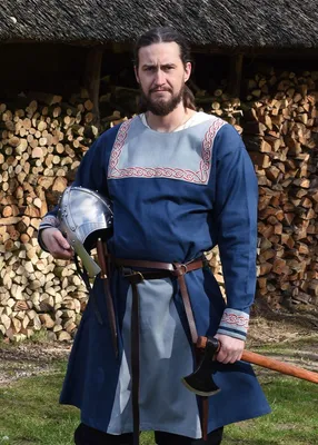 Produktbild von Wikinger Tunika Halvar mit Stickerei, blau - Mittelalterkleidung Herren LARP Mittelalter Kostüme Verkleidung Größe: L