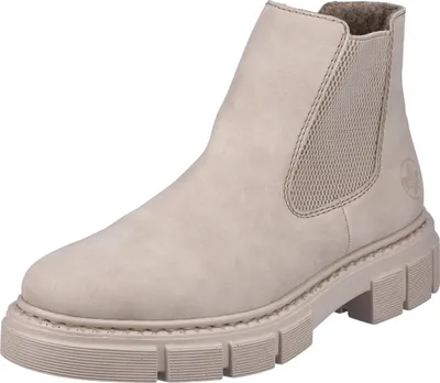 A single beige Chelsea boot with a chunky sole is shown against a white background.