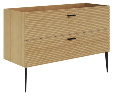 Produktbild von Waschtischunterschrank geriffelt auf Füßen - 2 Schubladen - Natur hell - 120 cm - SARONE