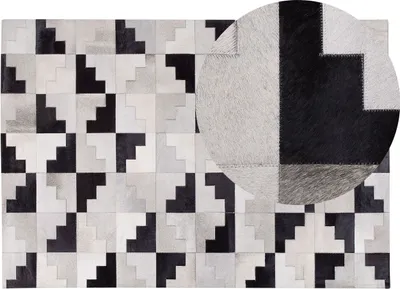 Produktbild von BELIANI Teppich Grau mit Schwarz 140 x 200 cm Kurzflor aus Leder Baumwolle Patchwork Handgefertigt Rechteckig Modern
