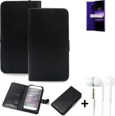 Produktbild von K-S-Trade Wallet Case Handyhülle kompatibel mit Sony Xperia 1 Schutzhülle Flip cover Flipstyle Tasche Hülle Flipcover Slim Bumper schwarz + in ear