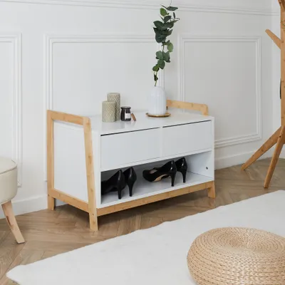 Image de Meuble de Rangement - HOME DECO FACTORY - Copenhague - Rangement Supplémentaire - Blanc et Marron