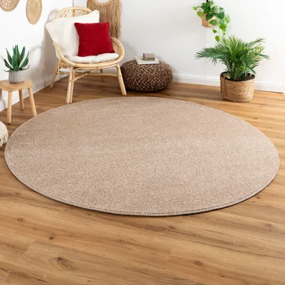 Produktbild von Steffensmeier Kurzflor Teppich Cambridge, Wohnzimmer, Schlafzimmer, in Sand, Größe: Rund Ø 100 cm