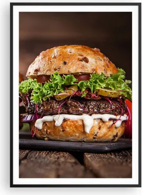 Produktbild von Gerahmtes Poster - Schwarzer Rahmen - Amerikaner Hamburger Essen Barbecue - 70x100 cm - Wand Bild - Wanddeko - Wandbilder - Wandposter - Bilderrahmen - Bilder - Kunstdruck - P2BPA70x100-2869