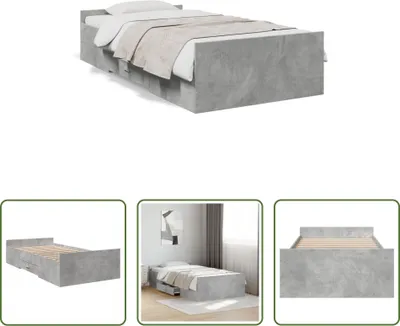 Produktbild von The Living Store Bettgestell mit Schubladen Betongrau 75x190 cm Holzwerkstoff
