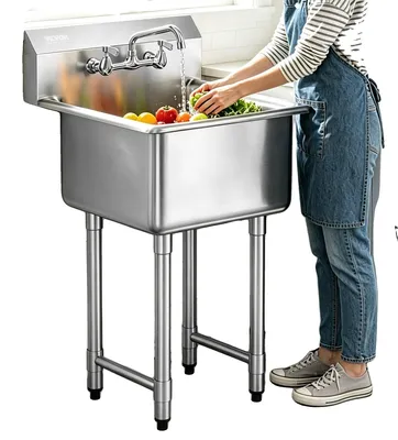 Immagine prodotto di VEVOR lavello in acciaio inox Lavello commerciale 533,4x457x1041mm Rubinetto
