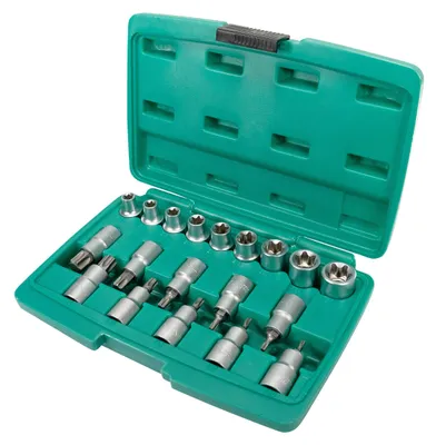 Immagine prodotto di Set di chiavi a bussola da 19 pezzi per viti Torx, fornito in una custodia per utensili