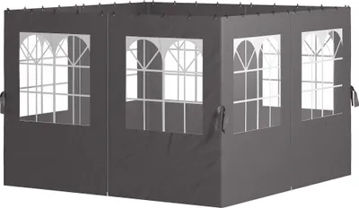 Produktbild von Pavillon-Seitenwände, 4 Seitenwand-Paneele für Gartenpavillon, mit Reißverschluss, 3 x 4 m Pavillon, Dunkelgrau