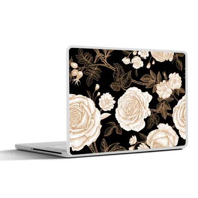 Produktbild von MuchoWow® Laptop Aufkleber Sticker Cover Rosen - Schwarz - Weiß - Muster 30x22 cm - Laptop-Sticker