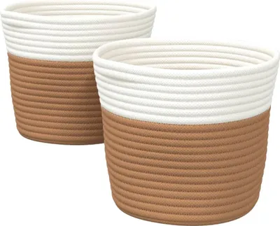 Zdjęcie produktu dla vidaXL Kosze do przechowywania 2 szt. Brązowy i biały Ø24x18 cm Bawełna