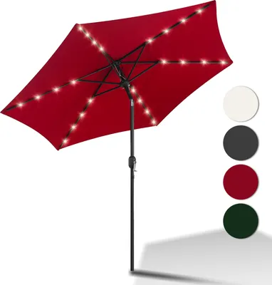 Produktbild von Jayseuw Sonnenschirm Rund,Kurbel Knickbar Eisen Balkonschirm Marktschirm,neigbar,LED,270cm,Rot