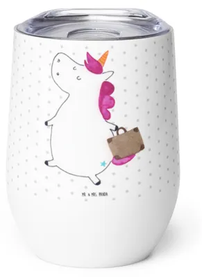 Produktbild von Mr. & Mrs. Panda Thermo Becher Einhorn Koffer - Weiß - Geschenk, kaffee tasse, Unicorn, Weintumbler, Thermobecher, edelstahl, Reise, Einhörner, thermosbecher, Spaß