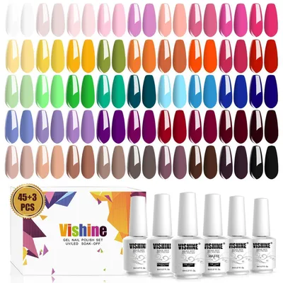 Produktbild von Gel Nagellack Set 48 Teile 45 Farben mit Base Coat Top Coat & Matt Top Coat 8ml