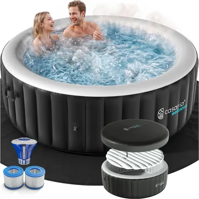 Immagine prodotto di CASARIA Piscina Idromassaggio Gonfiabile Rotonda Ø163cm 4 Persone Vasca SPA Esterna Interna Quadrata 100 Getti Protezione Antigelo con Filtro Accessori