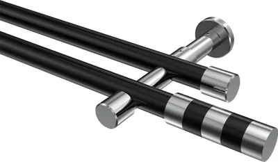 Produktbild von Interdeco Gardinenstange / Vorhangstange Schwarz / Chrom, Typ Prestige Mavell (Zylinder Bicolor) ohne Ringe, 20 mm Ø 2-läufig, 100 cm