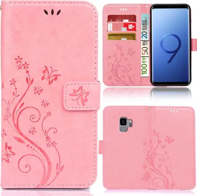 Produktbild von Handy Tasche für Samsung Galaxy S9 Schutz Hülle Handyhülle mit Blumenmuster Klapp Hülle mit Standfunktion und Kartenfächer Rosa