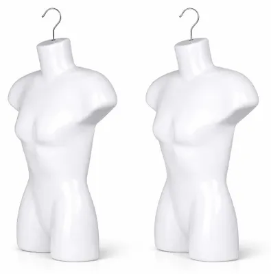 Produktbild von 2 Stück Damentorso 60 cm Weiß – Torso weiblich Teenager Kunststoff Oberkörper Halbplastik – Mädchentorso Halbschale Damenbody Schaufensterpuppe mit Haken Dekotorso