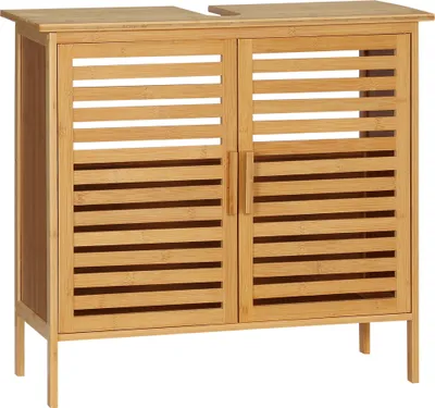 Produktbild von kleankin Bambus-Waschbeckenunterschrank mit 2 Türen, stehend unter dem Waschbeckenschrank, Bodenbadezimmerschrank, 66 x 29 x 61,5 cm, Natur