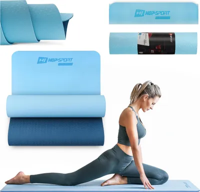 Produktbild von Hop-Sport Yogamatte HS-T006GM Gymnastikmatte für Pilates aus TPE ist rutschfest & faltbare Bodenmatte - 183 x 61 x 0,6 cm - blau/hellblau