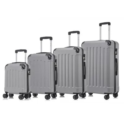 Produktbild von Suitcase Set, Rollkoffer Handgepäck, Kofferset, mit 4 Rollen 360°, Hartschalenreise Zahlenschloss, Weicher Gummigriff (4er Set, S,M,L&XL,Hellgrau)