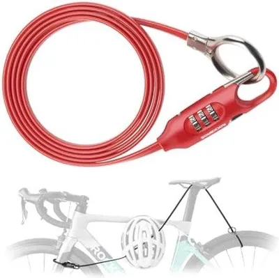 Obrázok produktu pre Zámok na bicykel, dĺžka 1,5 m, 3-číselný, čierno-červený, ochrana proti krádeži