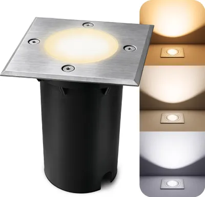 Produktbild von SSC-LUXon 6x KALPA Bodeneinbauleuchte LED eckig silber - Bodenstrahler IP67 mit LumiFLEX GU10 Birne 6W dimmbar - Außenlampe mit 3 Lichtfarben