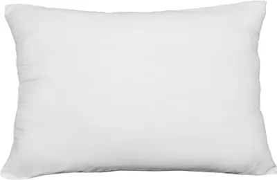 A plain white pillow on a white background.