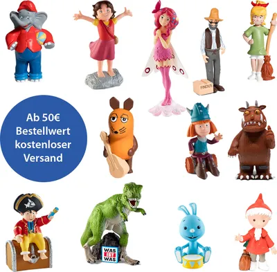 A collage of various children's toy figures and a dinosaur.
