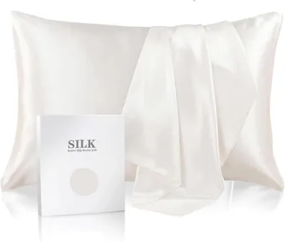 Image de Housses de couette 100% soie, lot de 2. Taies d'oreiller en satin, douces et respirantes, idéales pour la peau, avec fermeture à glissière invisible