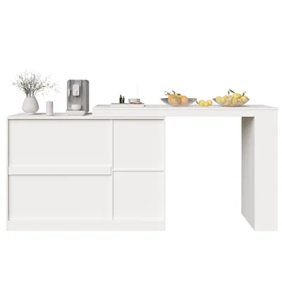 Produktbild von Flieks Bartisch 360°drehbar, Stehtisch mit Sideboard, Küchentisch ausziehbar, Kaffeebar mit Schrank, Sideboard mit Glastür, Weiß