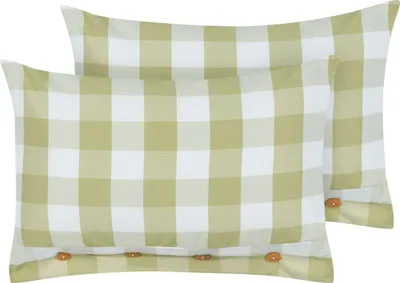 Obrázok produktu pre BELIANI Sada 2 dekoratívnych vankúšov zelená tkanina 40 x 60 cm károvaný vzor štýl chaty textil doplnky