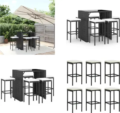Immagine prodotto di vidaXL Set bar da giardino 7 pezzi con cuscini in poly rattan nero - Set bar da giardino - Set bar da giardino - Set bar da giardino - Bar da giardino