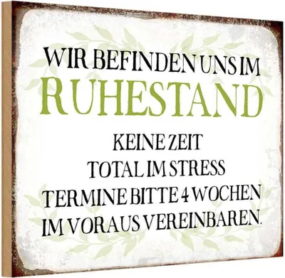 Produktbild von vianmo Holzschild 12x18 cm wie im Ruhestand keine Zeit Dekoration