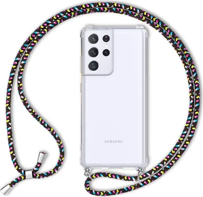 Produktbild von NALIA Klare Handy Hülle mit Kette für Samsung Galaxy S21 Ultra, Band Case Cover Schwarz Bunt