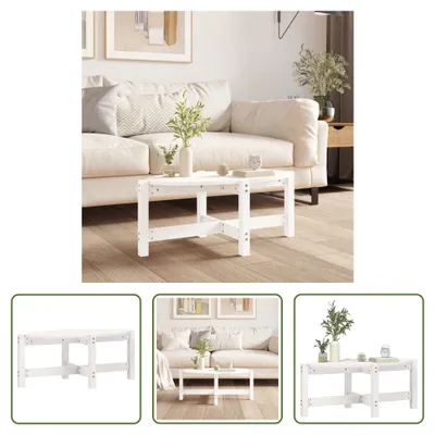Image de The Living Store Table basse blanche 87x48x35 cm pin massif