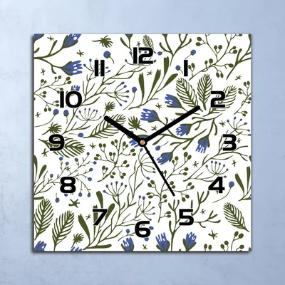 Produktbild von Wanduhr Echt-Glas-Küchenuhr Grüne Äste mit Blaue Blumen Quarz 30x30 Deko Bilder
