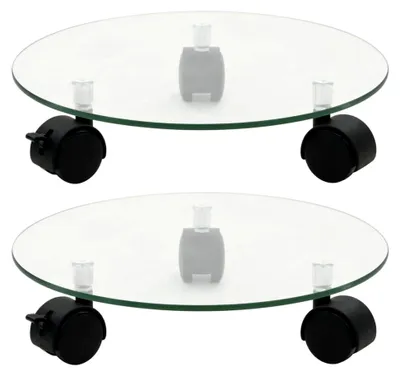 Produktbild von 2 Stück Pflanzenroller mit Rollen, Blumenroller, Transportroller, Rollbrett, Kübelroller, Hartglas, rund, 28 cm