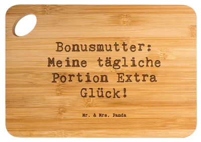 Produktbild von Mr. & Mrs. Panda schneidbrett Spruch Bonusmutter Glück - Transparent - Geschenk, Lächeln, Frühstücksbrettchen, Freude, Elternteil, Bindung, Schwiegermutter, Holzbrett