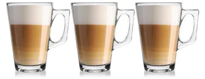 Produktbild von EXCELLENT HOUSEWARE Glas mit Henkel für Kaffee Tee Getränke 3er Set